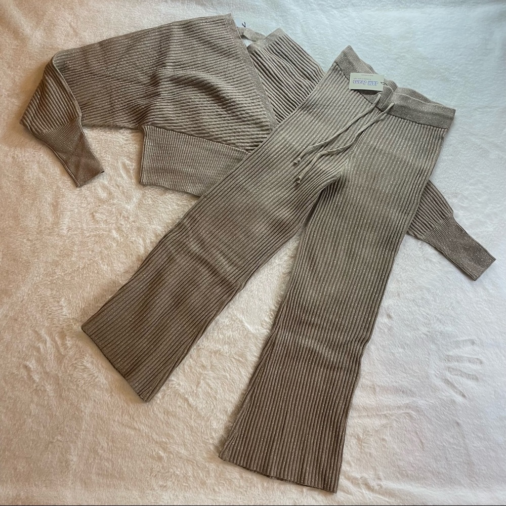 Two Pieces Elegant Sets (Sweater and Pants) High waist Pants & V Neck Sweater
